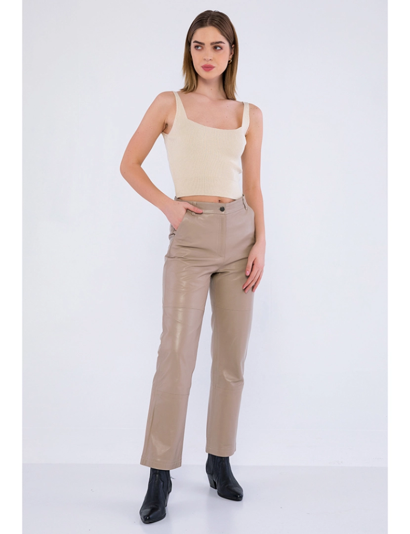 Basics&More - Calças de Pele Senhora Beige