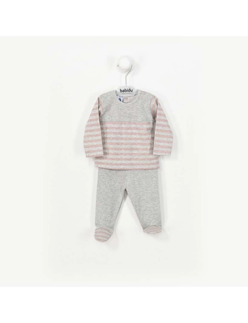 Babidu - Conjunto Manga Comprida Canesu Striped Cinza