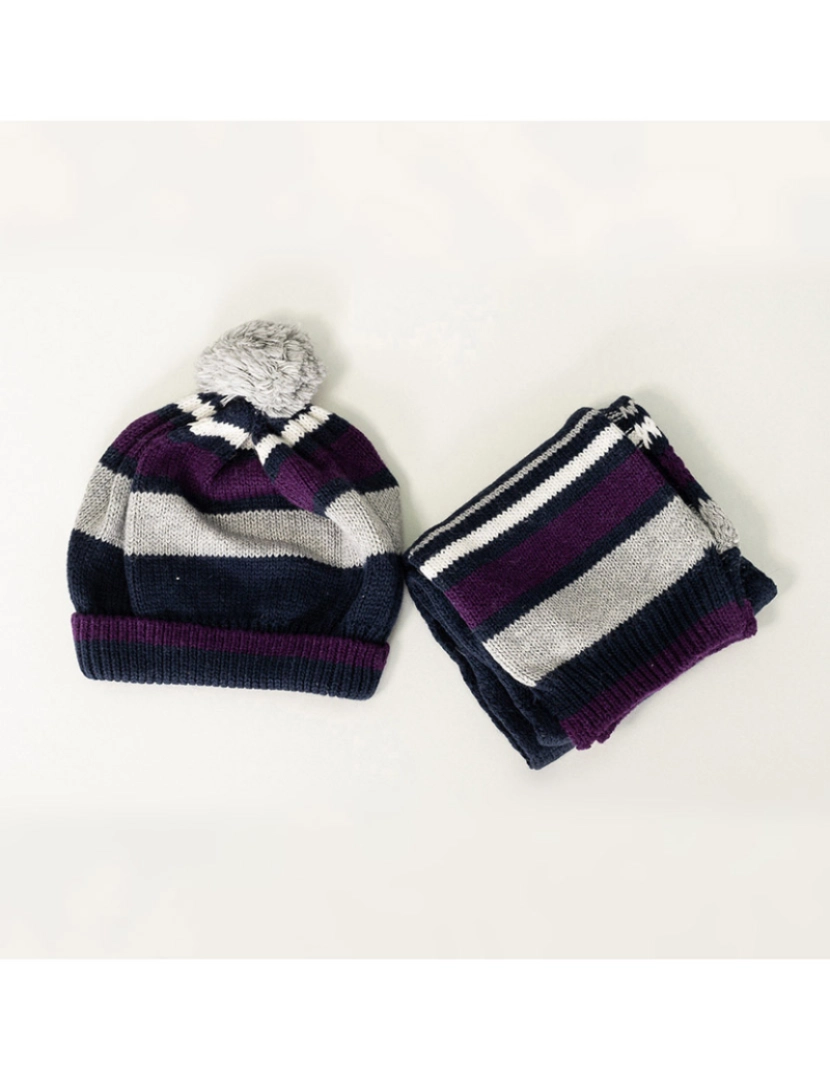 Tutto Piccolo - Gorro e Cachecol Menino Azul Marinho , Cinza E Roxo