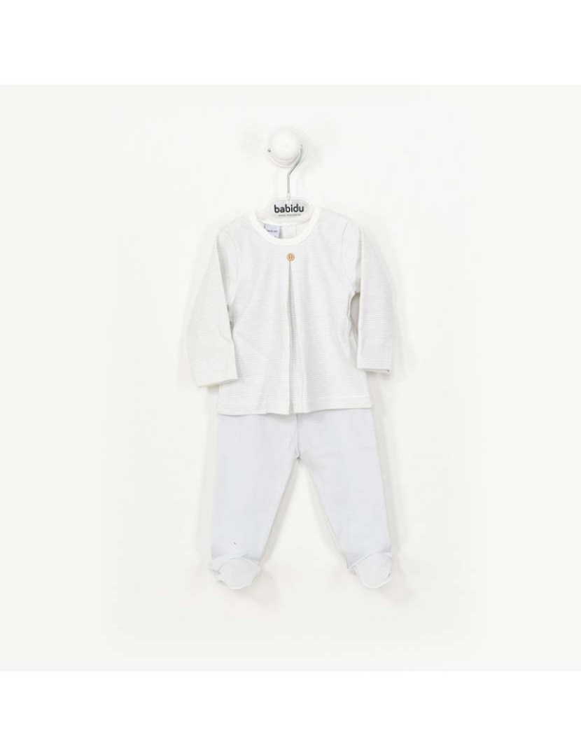 Babidu - Conjunto Manga Comprida Piega Cinza E Branco