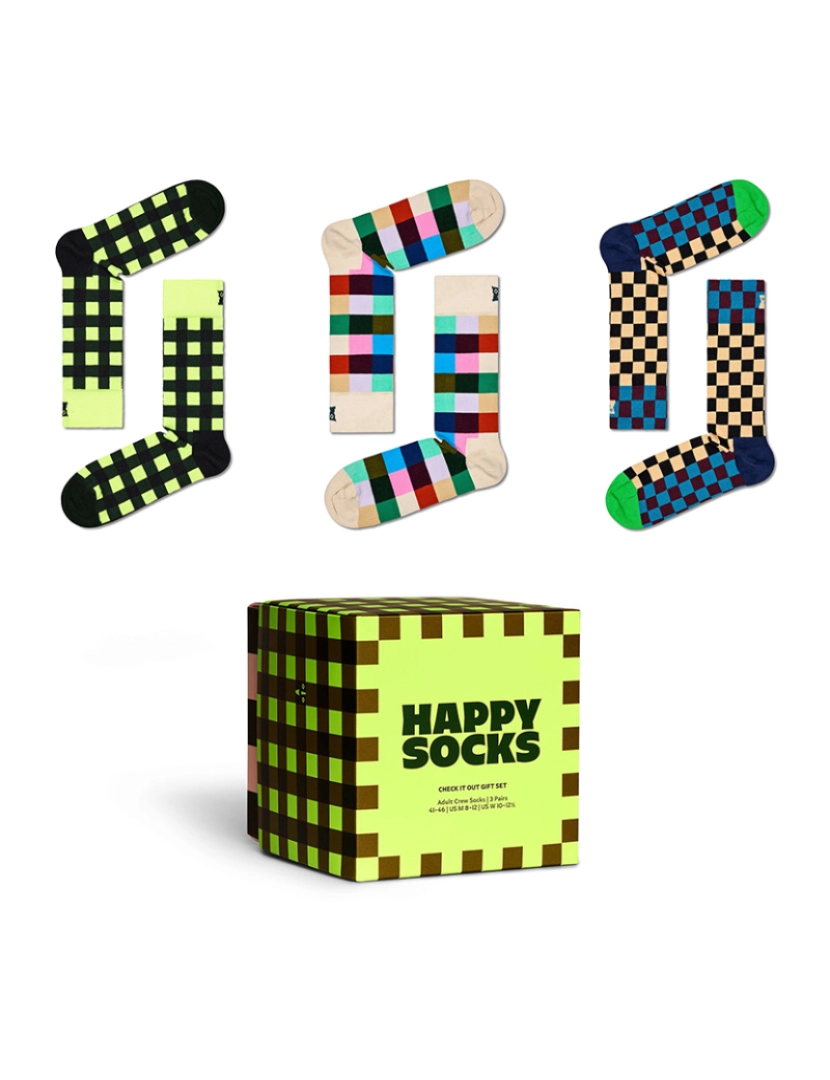 Happy Socks - Conjunto de 3 meias para presente Check It Out