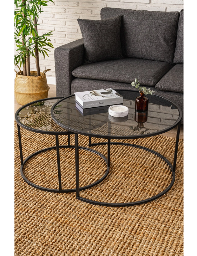 ASR - Conjunto de mesa de centro preto cinza 80 60