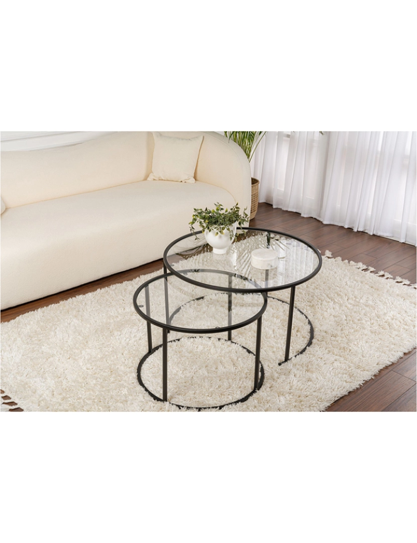 ASR - Conjunto de Mesa de Centro Preto Transparente 80 60