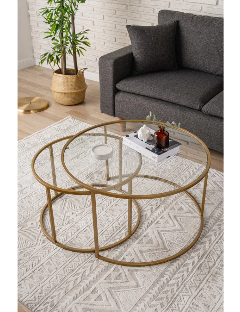 ASR - Conjunto de Mesa de Centro Dourado Transparente 80 60