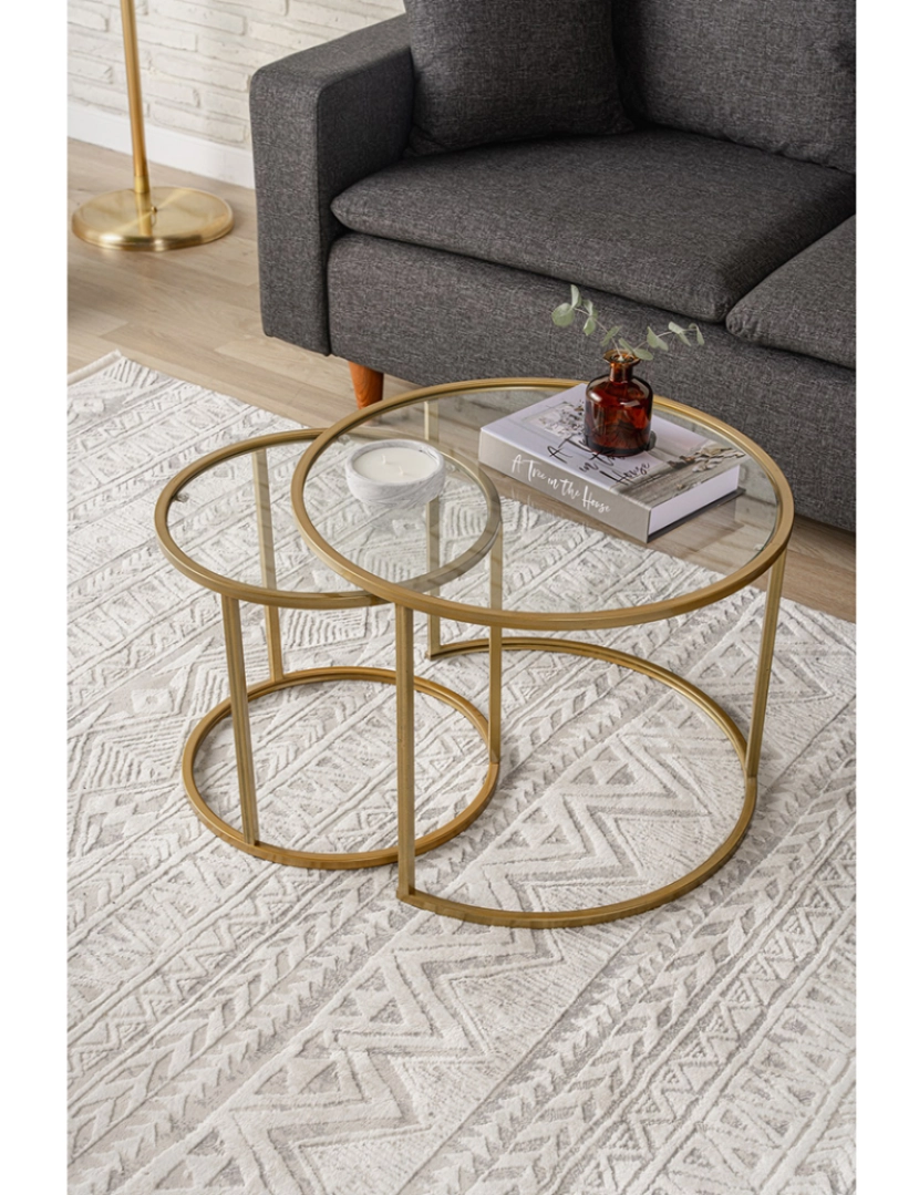 ASR - Conjunto de Mesa de Centro Dourado Transparente 60 42