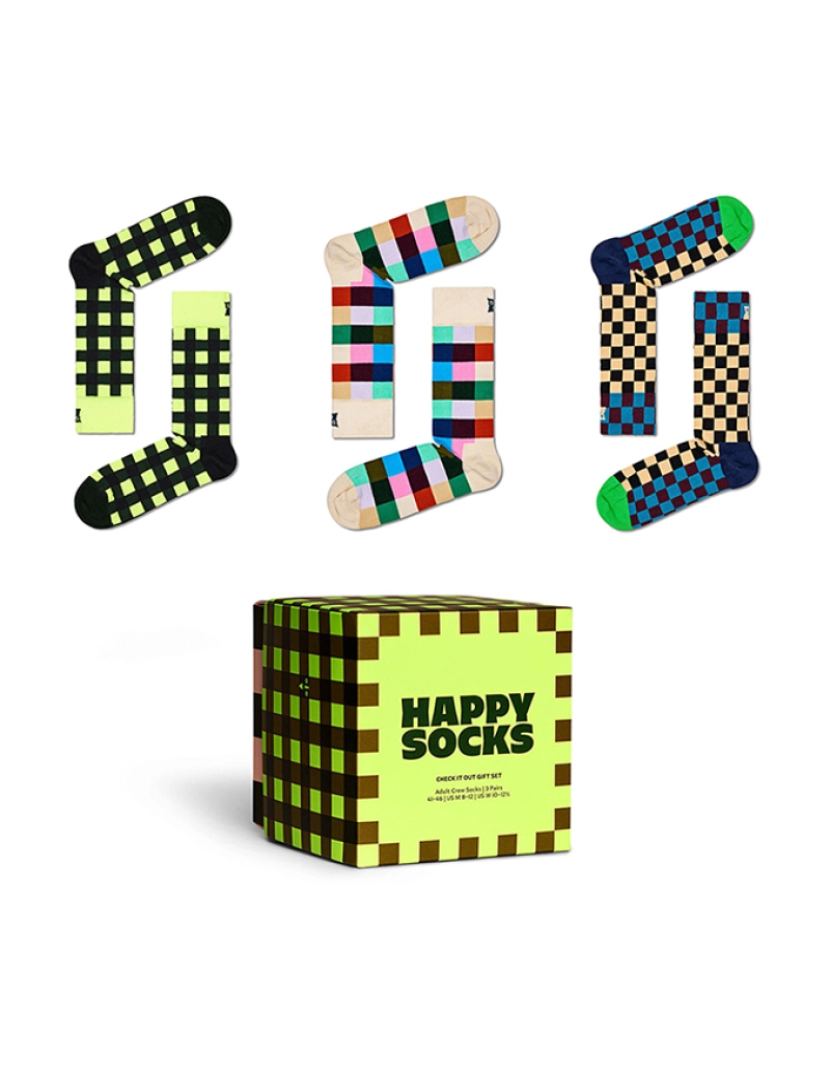 Happy Socks - Conjunto de 3 meias para presente Check It Out