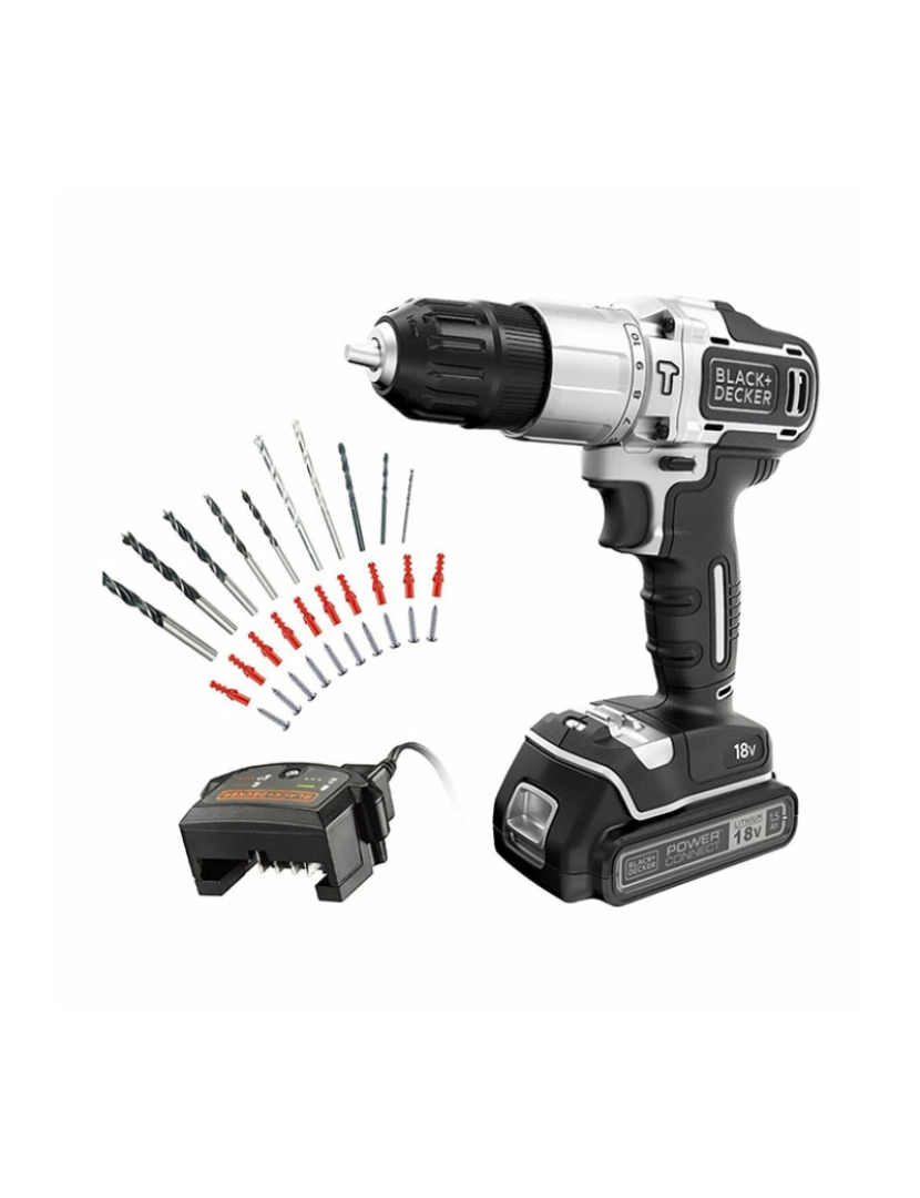 Black & Decker - Conjunto de berbequim e acessórios Black & Decker Silver Edition bdchd18sc1a-qw 18 V 45 Nm 30 Peças