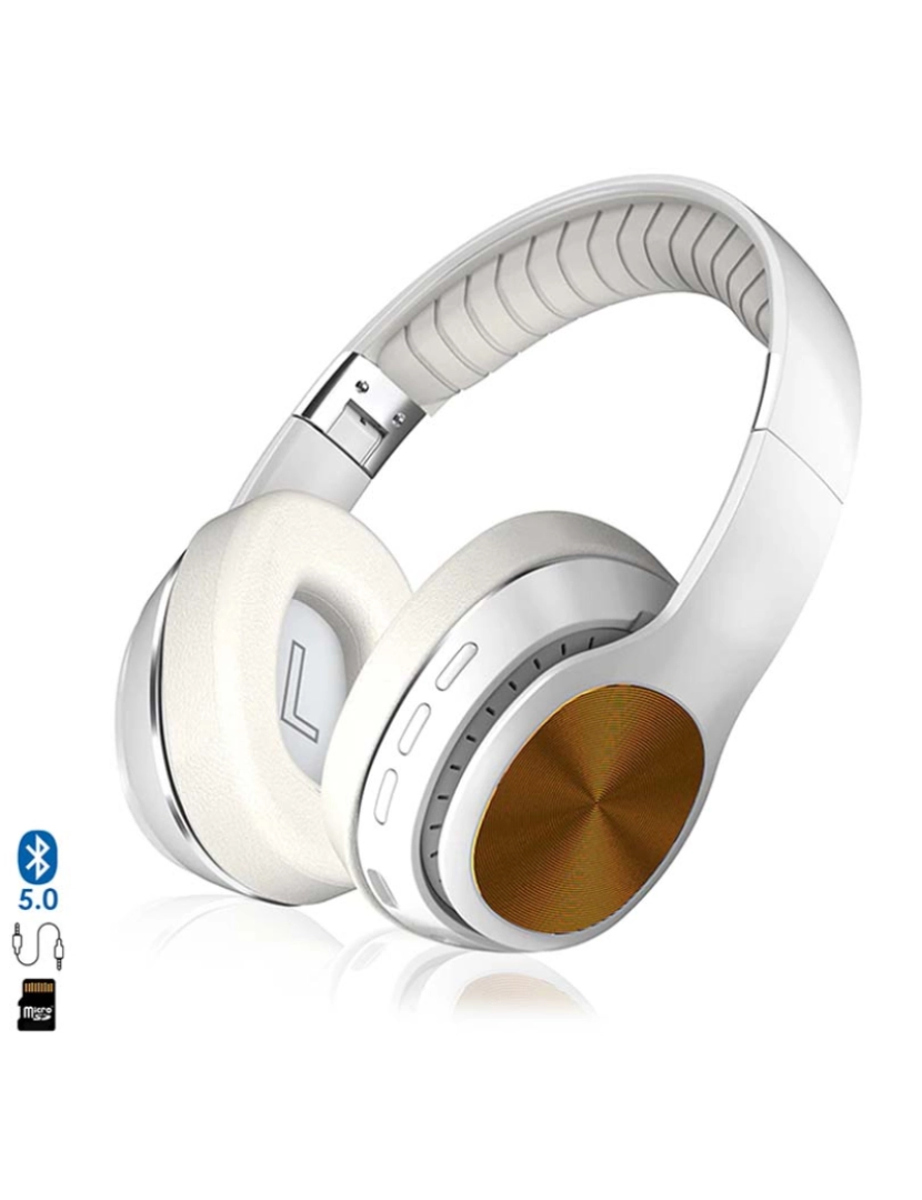 DAM - Fones VJ320 HiFi Bluetooth 50 com alta-voz rádio FM leitor micro SD Branco