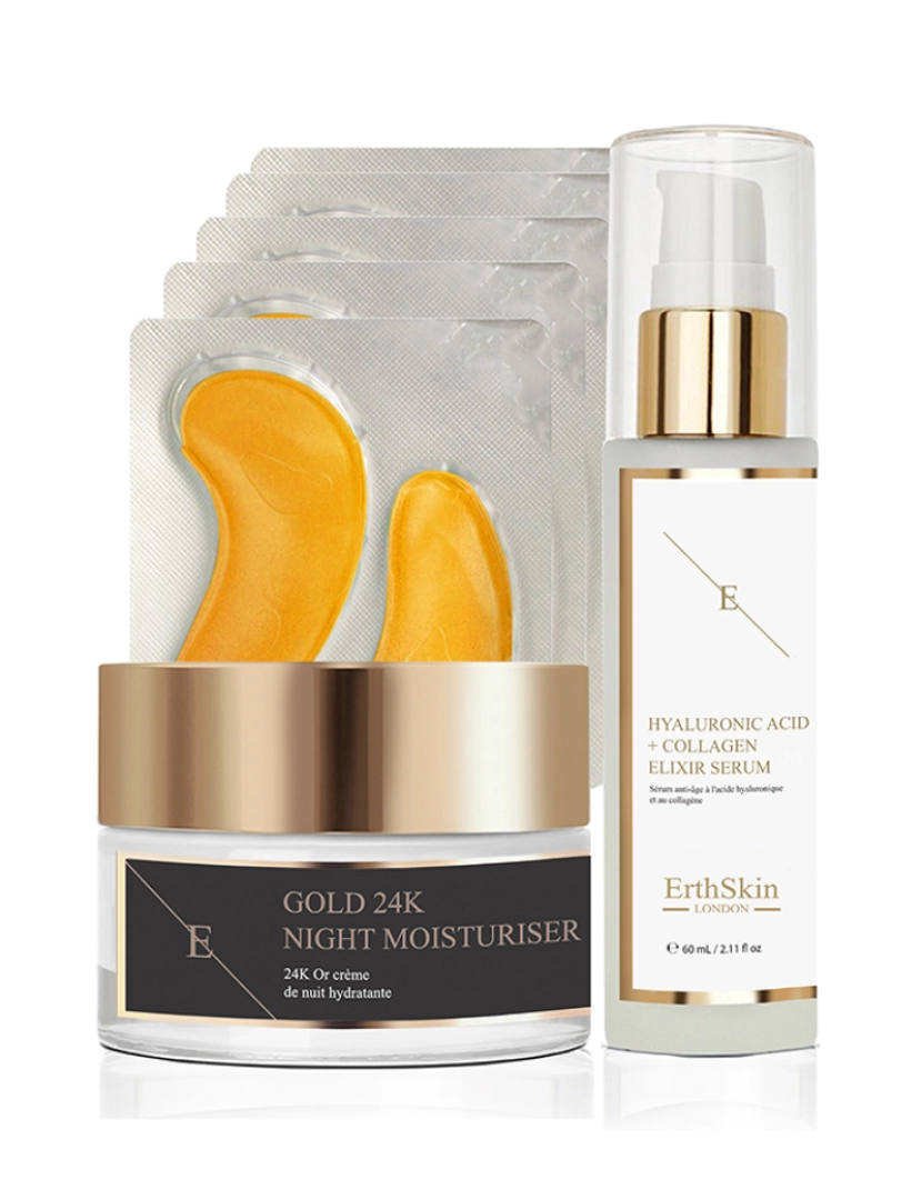 Erth Skin London - Hidratante Noite Anti-Rugas Ouro 24K+Colágeno Ouro Sob Olhos Ouro 24K - 5X2 Pads + Ácido Hialurônico E Soro De Colágeno - 60Ml