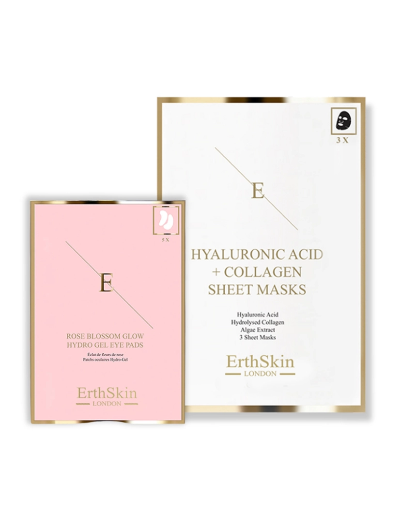 Erth Skin London - Máscara De Ácido Hialurônico E Colágeno - 3 Folhas + Almofadas De Olhos Hidro-Gel Rose Blossom Glow 5 X 2