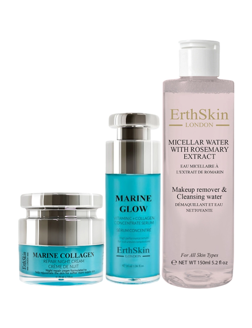 Erth Skin London - Água Micelar Com Extrato De Alecrim 150Ml + Brilho Marinho Vitamina C + Soro Concentrado De Colágeno 30Ml + Creme Noturno De Colágeno Marinho 50Ml