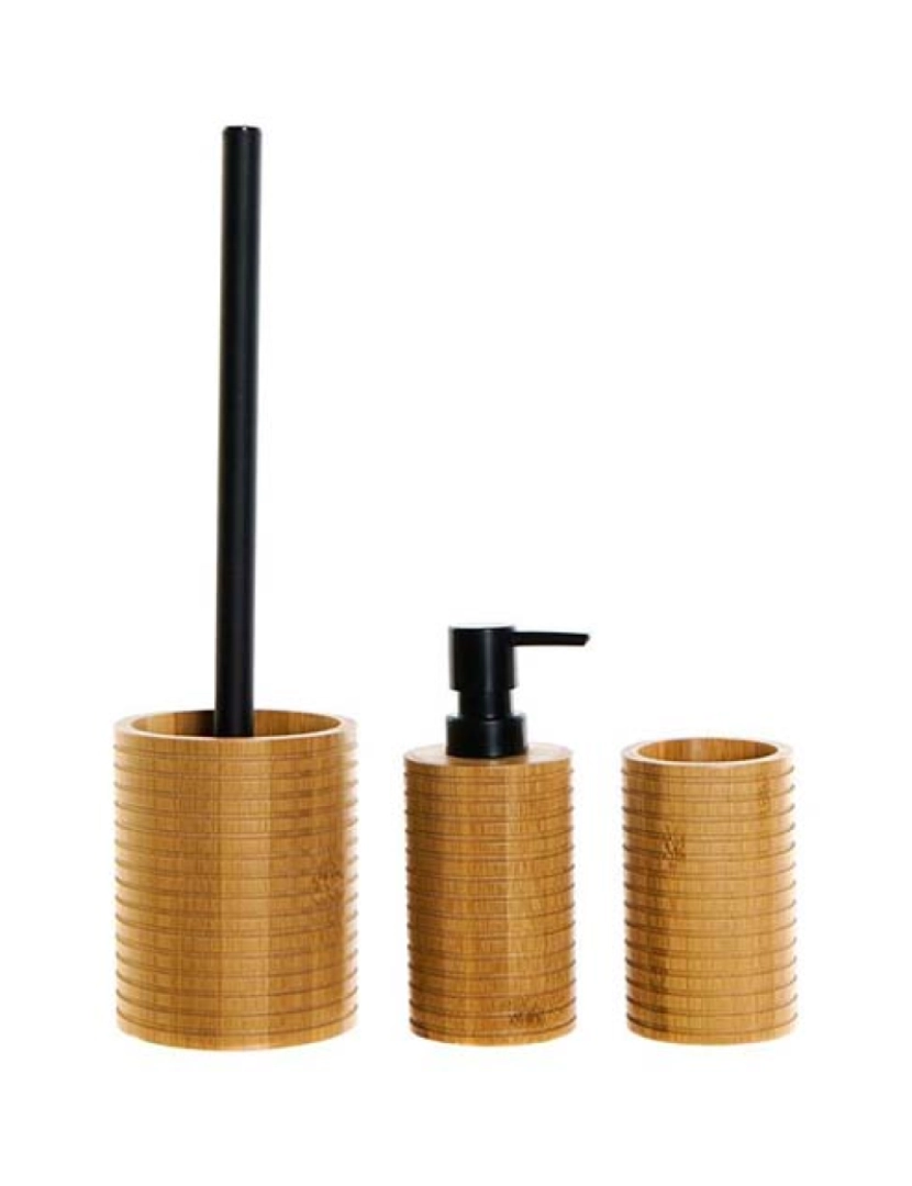 DKD Home - Conjunto de Banho DKD Home Decor Preto 7 x 7 x 16,5 cm Natural (3 Peças)