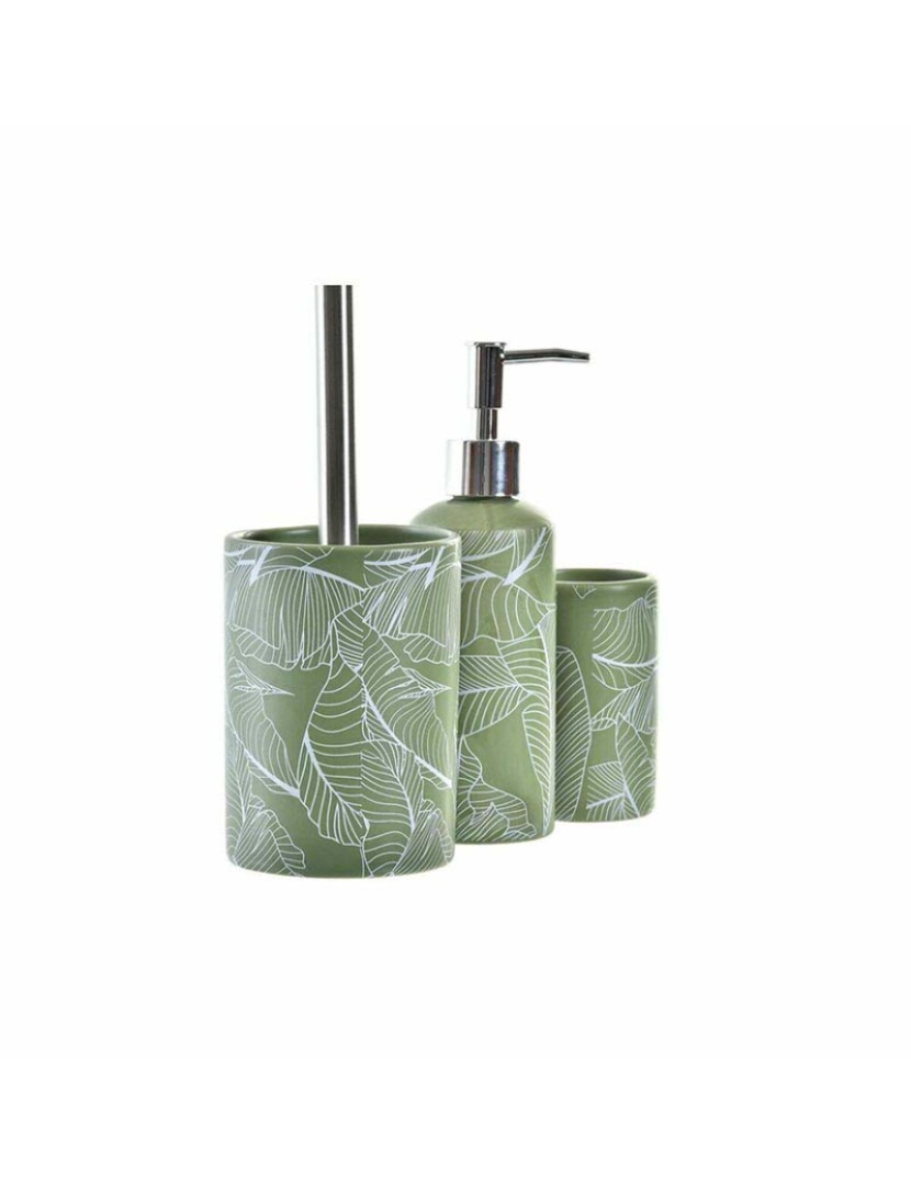 DKD Home - Conjunto de Banho DKD Home Decor Verde Prateado Polipropileno Dolomite Tropical Folha de planta 9,5 x 9,5 x 37 cm