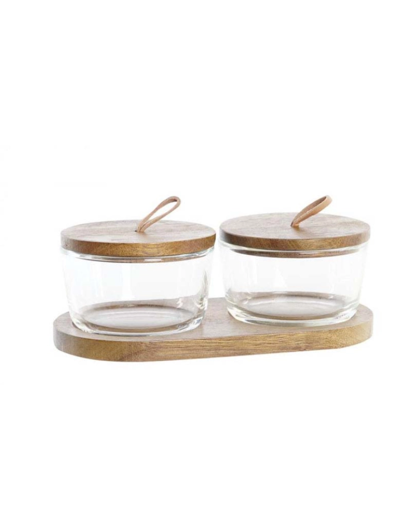 DKD Home - Conjunto de 2 Potes DKD Home Decor 20,5 x 10,5 x 7 cm Cristal Castanho Transparente Acácia 240 ml