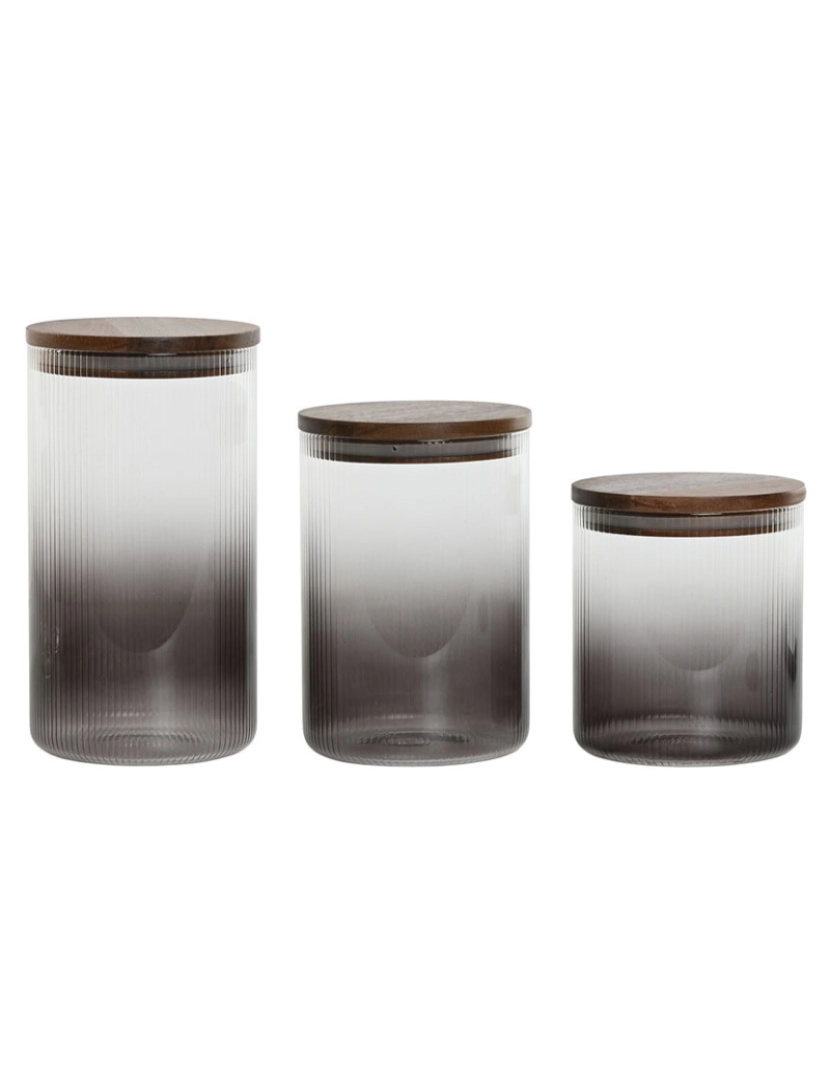 Esprit - Conjunto de 3 Potes Home ESPRIT Cinzento Natural Acácia Vidro de Borosilicato 900 ml 1,5 L 1,2 L 3 Peças