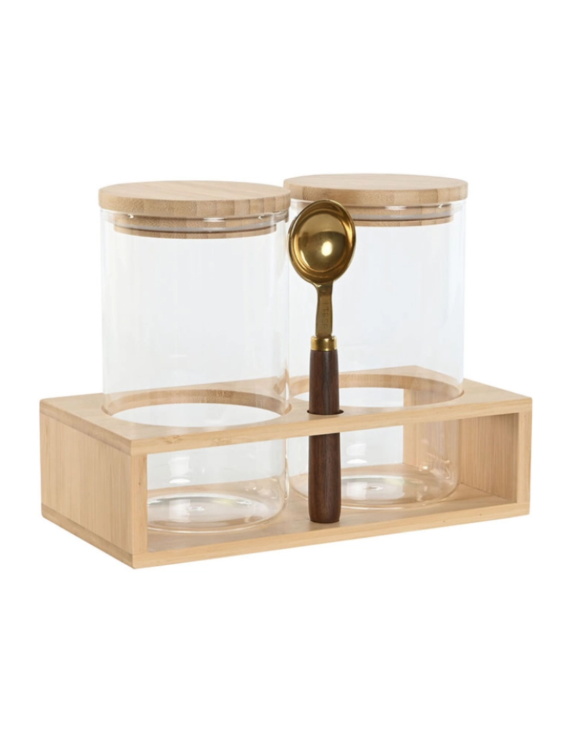 Esprit - Conjunto de 2 Potes Home ESPRIT Dourado Natural Bambu Vidro de Borosilicato 24 x 12 x 18,5 cm