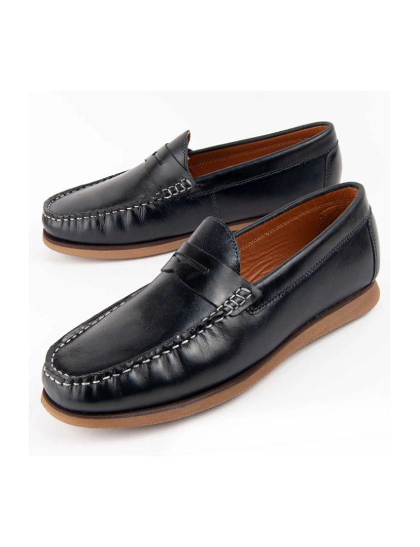 Purapiel  - Mocassins de Couro para Homem, Cor Azul.