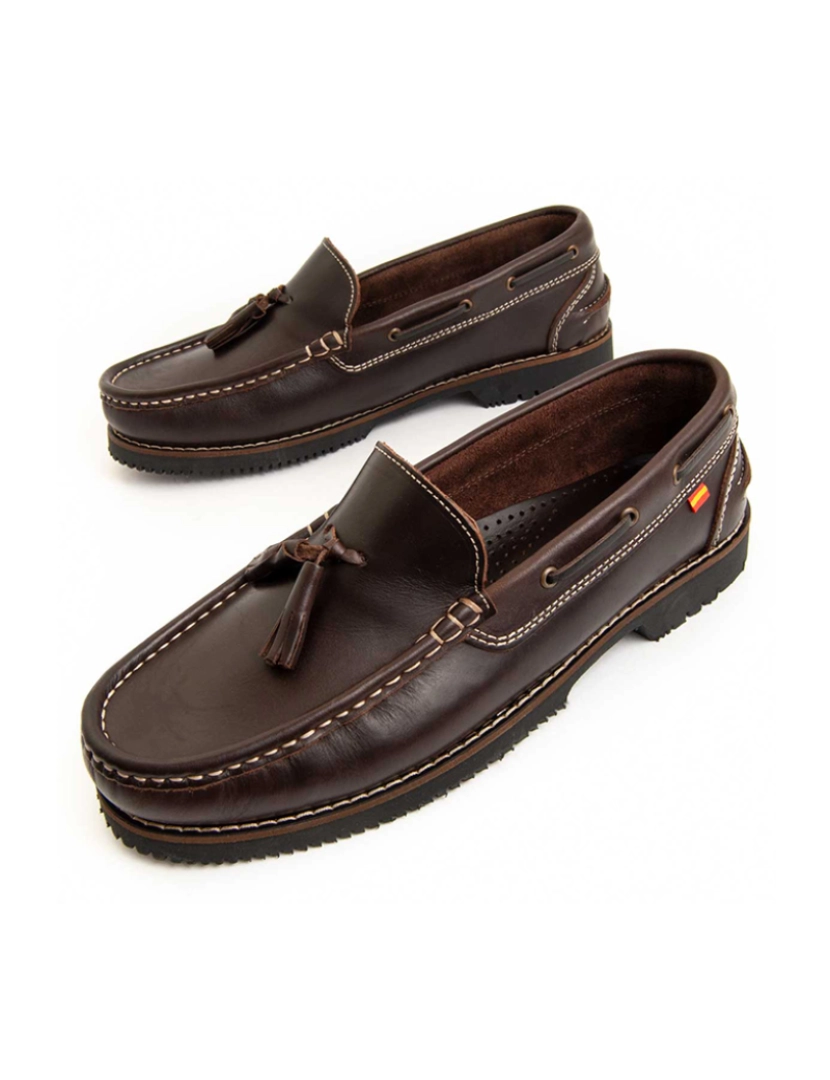 Purapiel  - Mocassins Casual de Couro para Homem, Cor Castanhos.