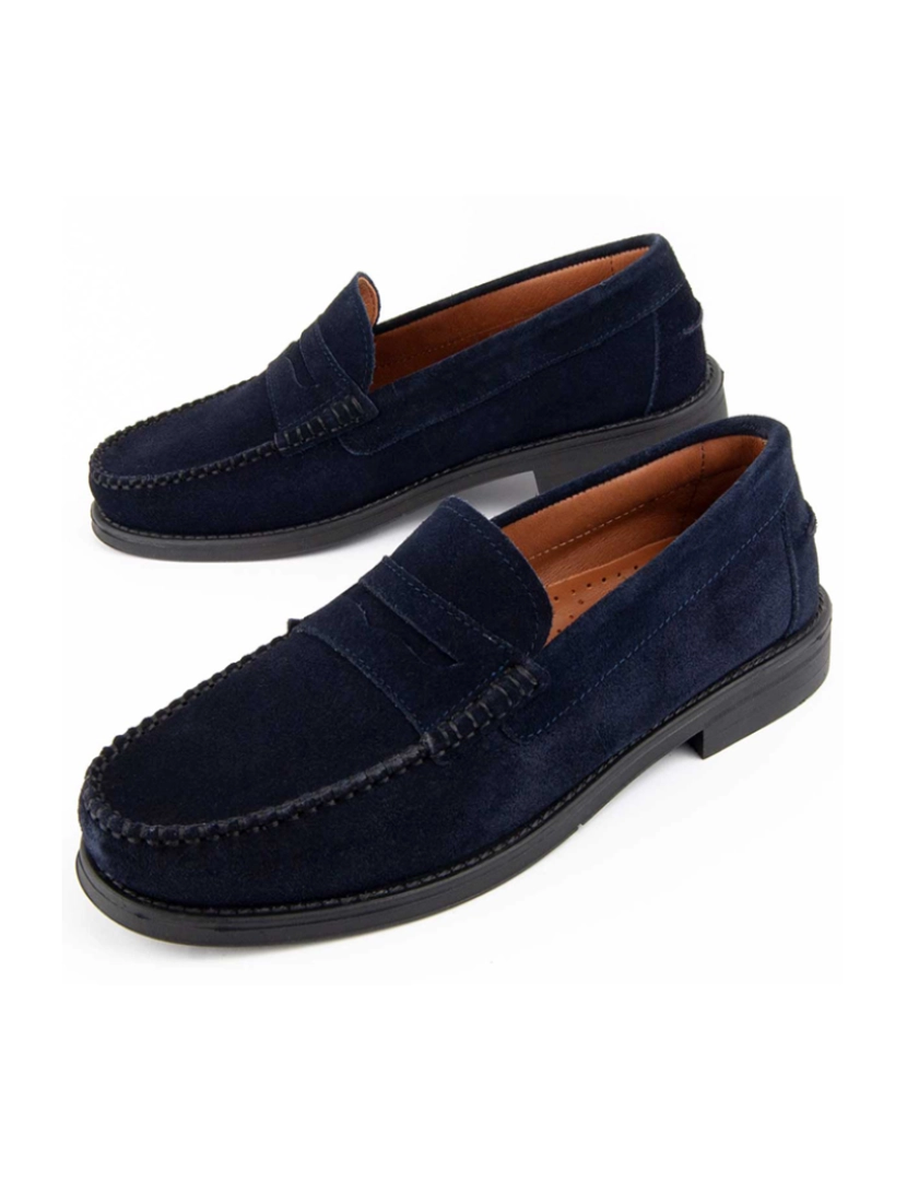 Purapiel  - Mocassins de Couro para Homem, Cor Azul.