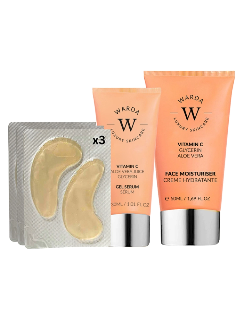 Warda Skincare - SKIN GLOW BOOST VITAMIN C HIDRATANTE 50ml + SKIN GLOW BOOST VITAMIN C GEL SORO 30ml + VITAMINA C HIDRO GEL ILUMINADOR DE OLHOS x 3