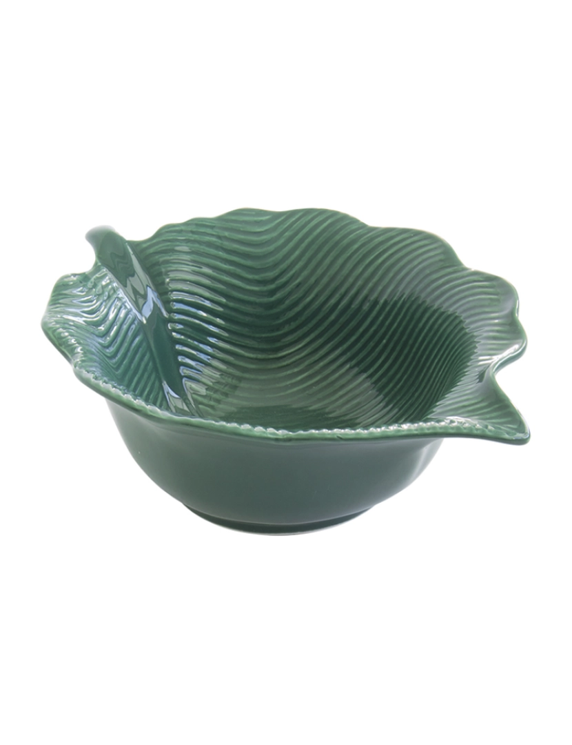 EasyLife - Tigela De Porcelana Formato Folha 21X16 Cm Tropical Folhas Verde