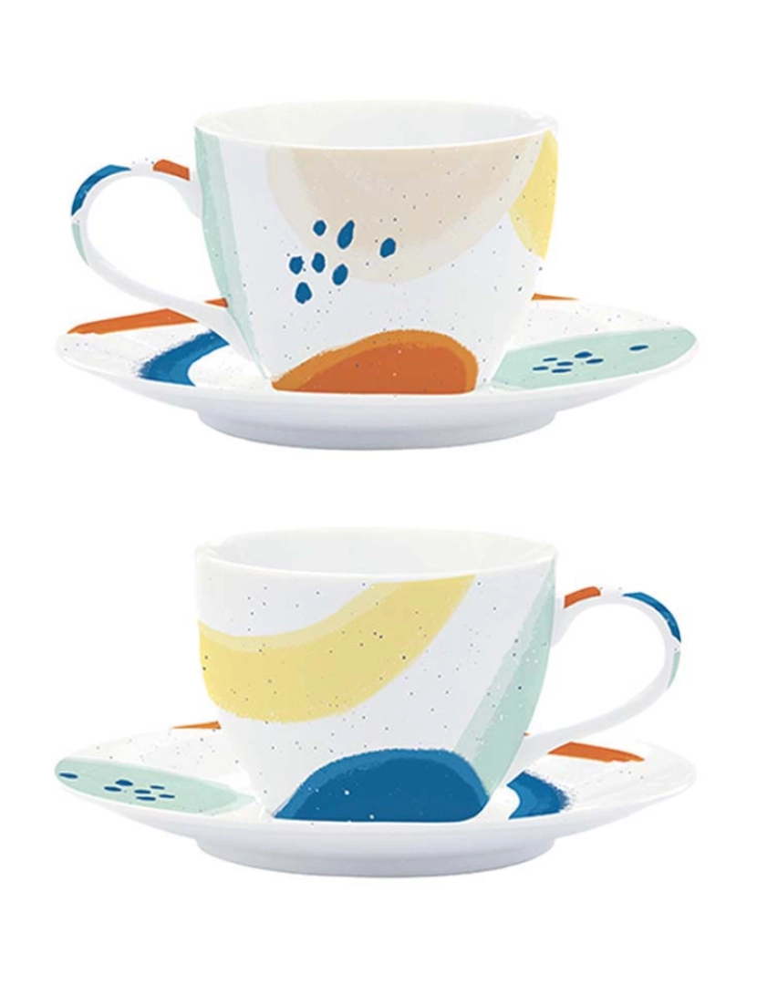 EasyLife - Conjunto De 2 Xícaras De Café Em Porcelana De 110 Ml. & Pires Em Alegria