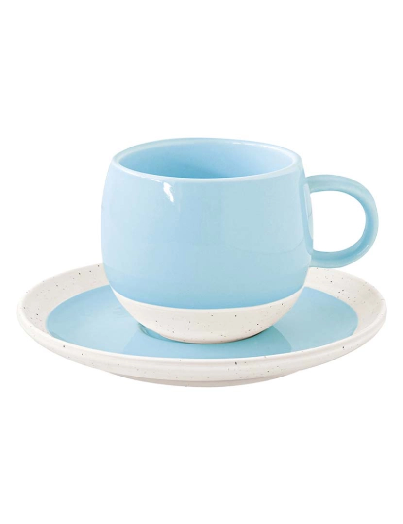 EasyLife - Conjunto 6 Copo E Pires De Porcelana 250Ml Pastel & Trend Azul