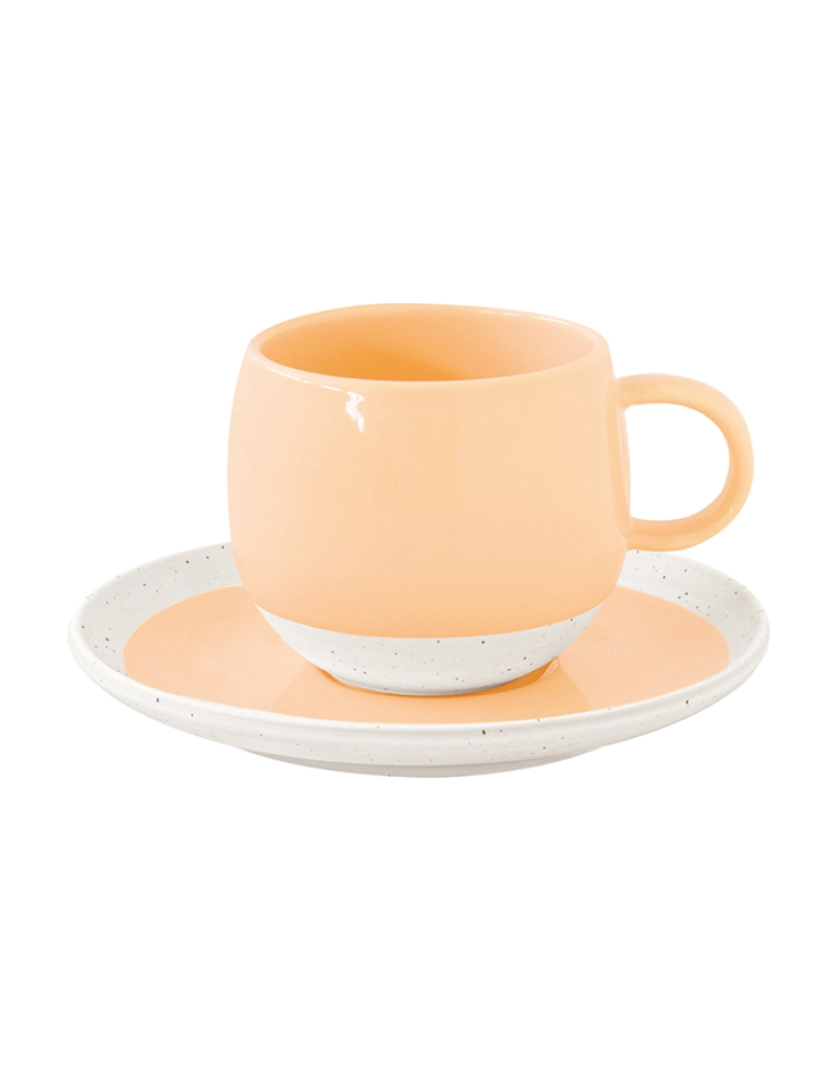 EasyLife - Conjunto 6 Copo E Pires De Porcelana 250Ml Pastel & Trend Pêssego