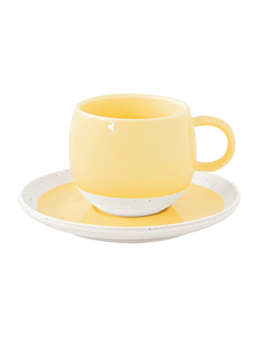 EasyLife - Conjunto 6 Copo E Pires De Porcelana 250Ml Pastel & Trend Amarelo