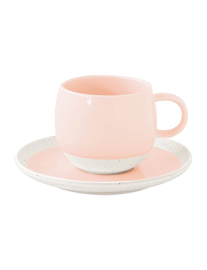 EasyLife - Conjunto 6 Copo E Pires De Porcelana 250Ml Pastel & Trend Rosa