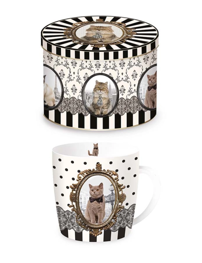 EasyLife - Caneca De Porcelana 350 Ml Em Caixa De Lata Barocco Cats Vers.B