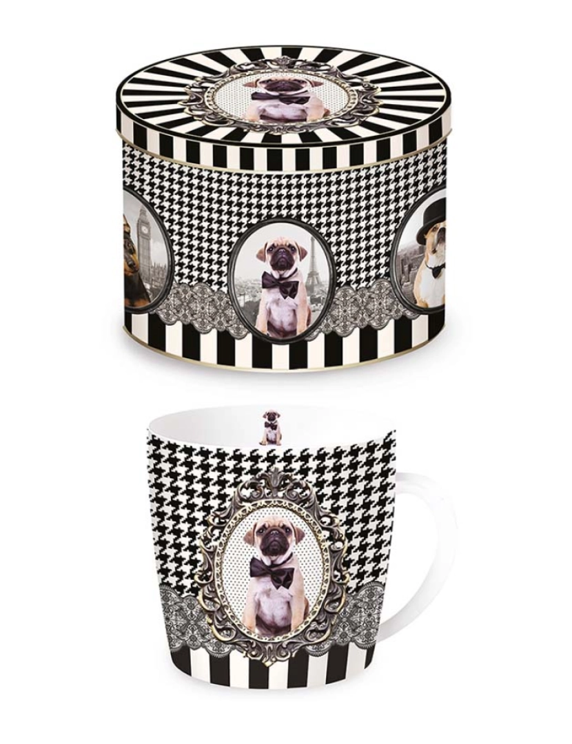 EasyLife - Caneca De Porcelana 350 Ml Em Caixa De Lata Barocco Dogs Vers.A