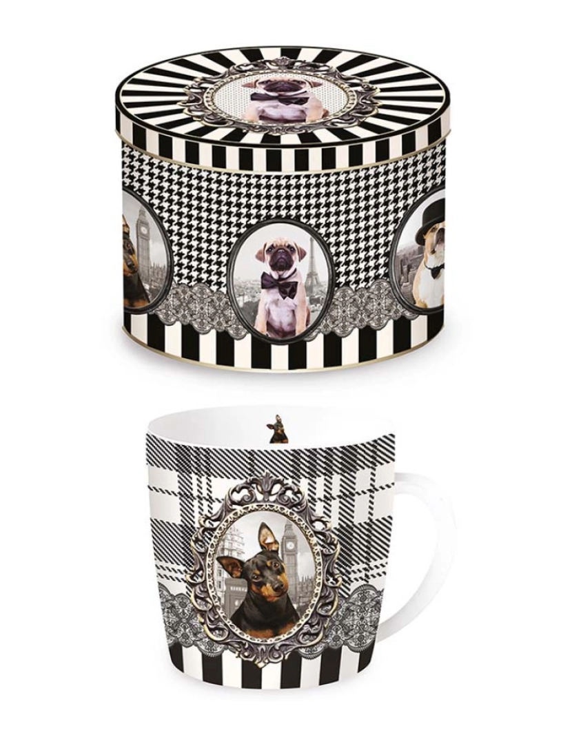 EasyLife - Caneca De Porcelana 350 Ml Em Caixa De Lata Barocco Dogs Vers.B