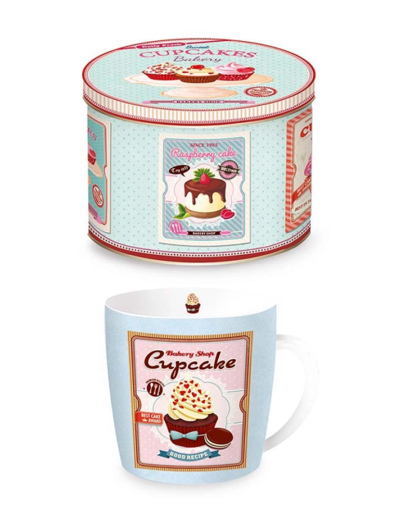 EasyLife - Caneca De Porcelana 350 Ml Em Caixa De Lata Cupcakes Blue