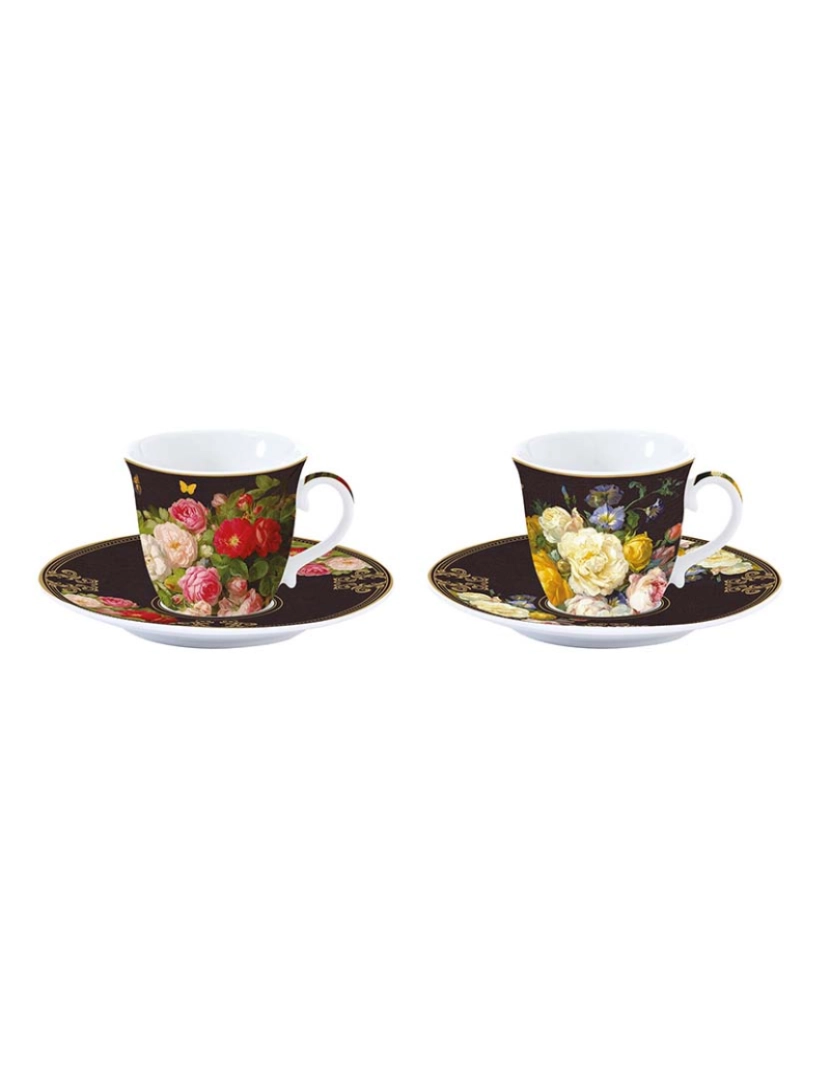 EasyLife - Conjunto 2 Xícaras De Café E Pires Em Porcelana 80 Ml Em Victorian Garden