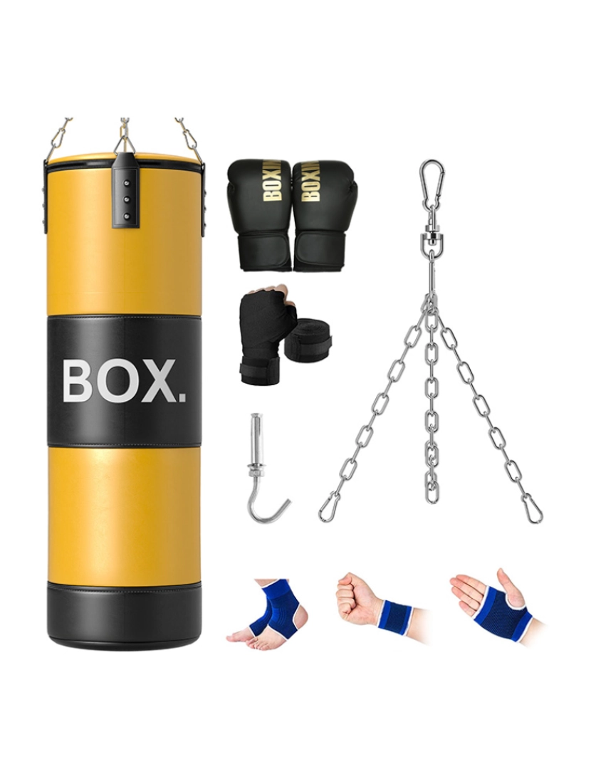 Sportnow - SPORTNOW Saco de Boxe sem Recheio Saco de Boxe para Adultos com Luvas de Boxe Gancho e Protetores para Palmas Munhecas Tornozelos para Treino MMA Muay Thai Amarelo