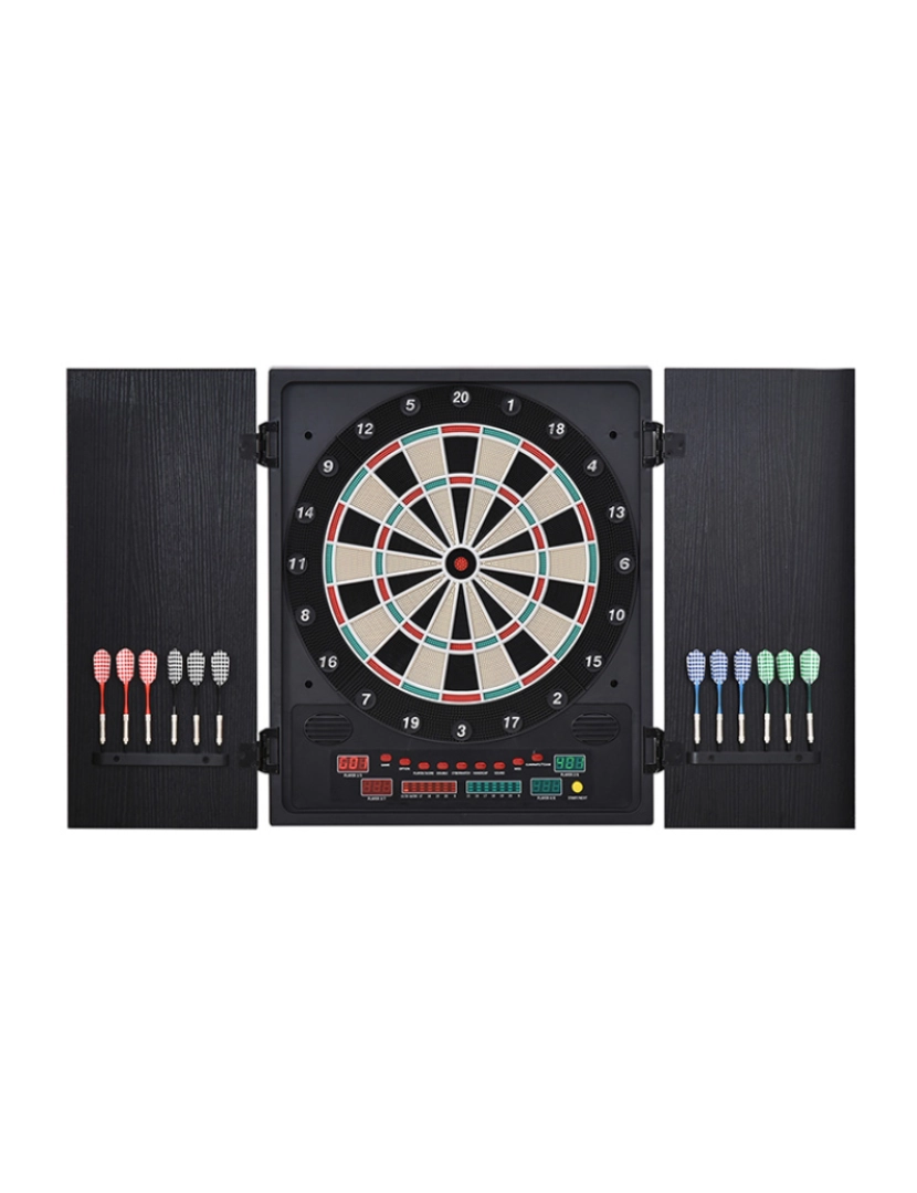 Homcom - HOMCOM Alvo eletrônico digital para até 8 jogadores com 12 dardos e 30 pontas com portas de tela de LED 27 jogos diferentes 51x6,5x57 cm Preto