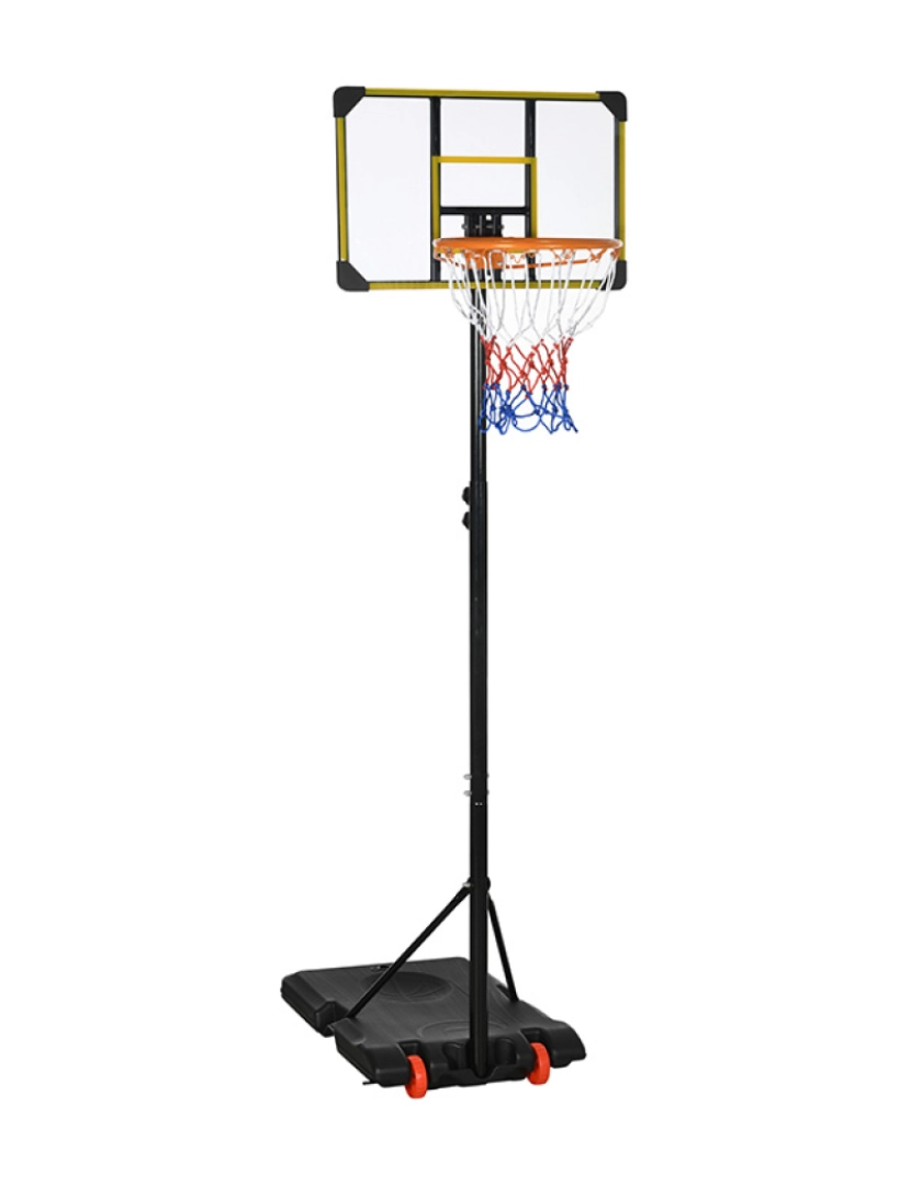 Sportnow - SPORTNOEW Tabela de Basquetebol com Altura Ajustável 178-208 cm Rodas Cesta de Basquetebol para Crianças acima de 6 Anos com Base Recarregável para Exterior 75x56x210-240 cm Amarelo e Preto