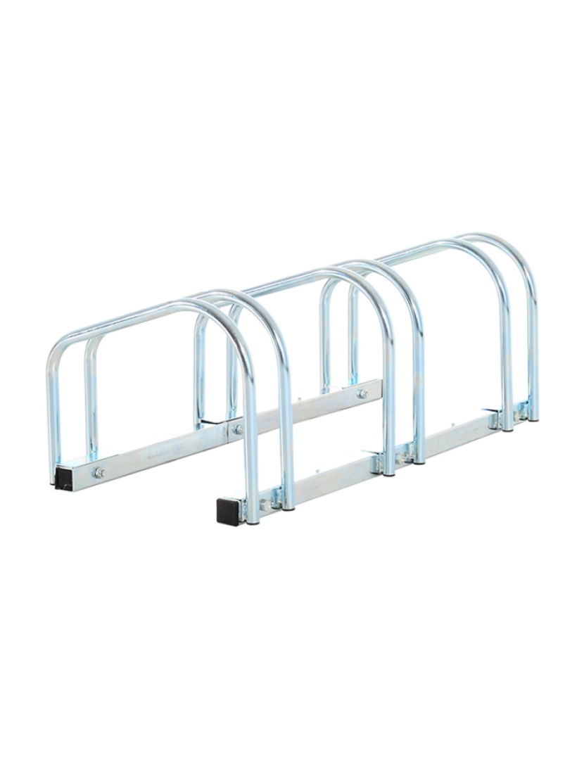 Homcom - HOMCOM Estacionamento para 3 Bicicletas Suporte de Aço para Estacionar Bicicletas no Chão para Interior e Exterior 76x33x27cm Prata