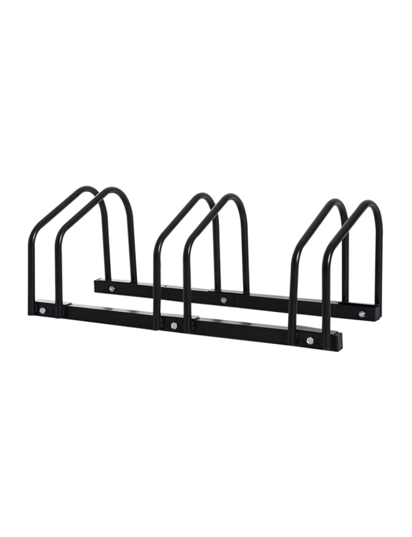 Homcom - HOMCOM Estacionamento para 3 Bicicletas Suporte de Aço para Estacionar Bicicletas no Chão para Interior e Exterior 76x33x27 cm Preto