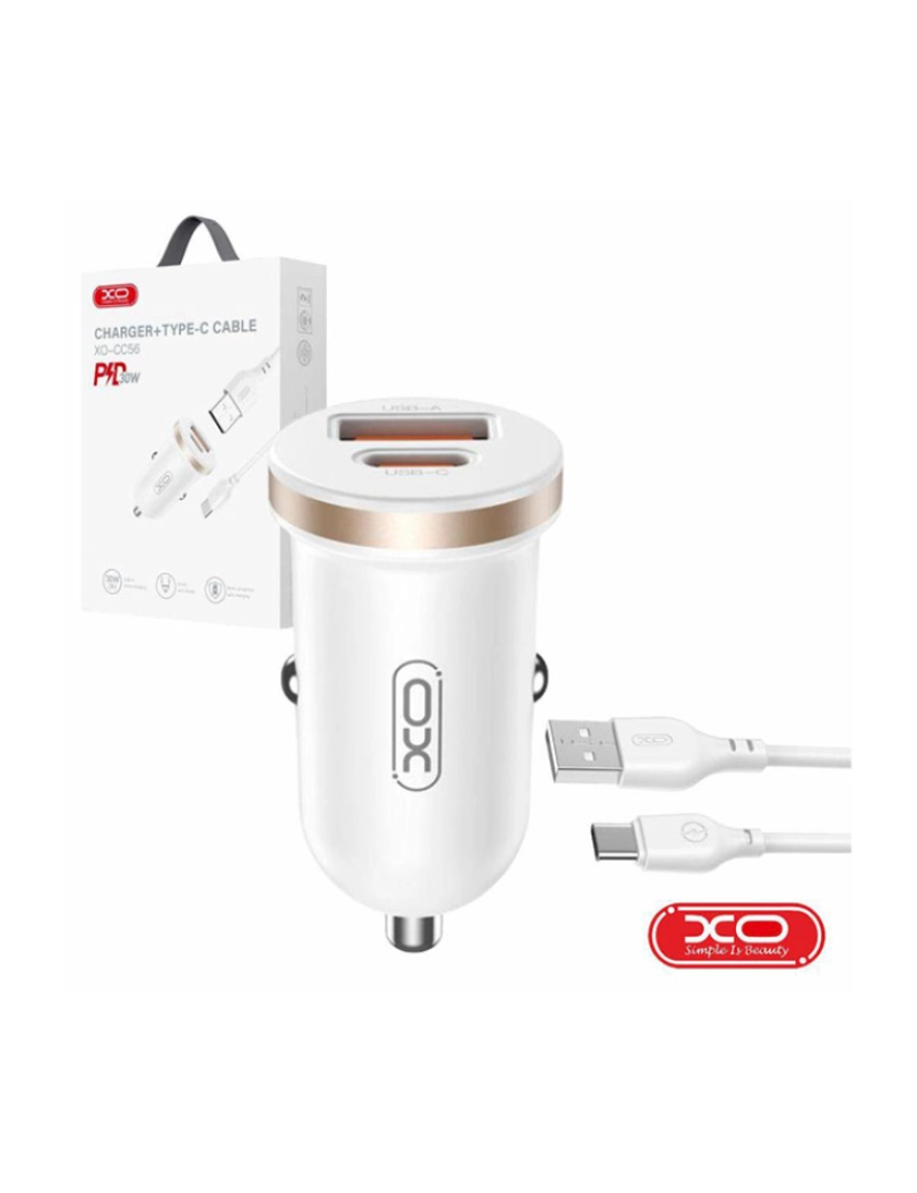 XO - Adaptador Isqueiro USB-A PD / USB-C 30W C/ Cabo USB-C XO    