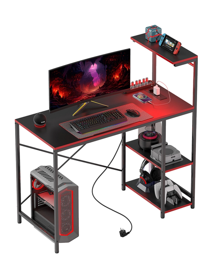 Homcom - Secretária Gaming Preto e Vermelho