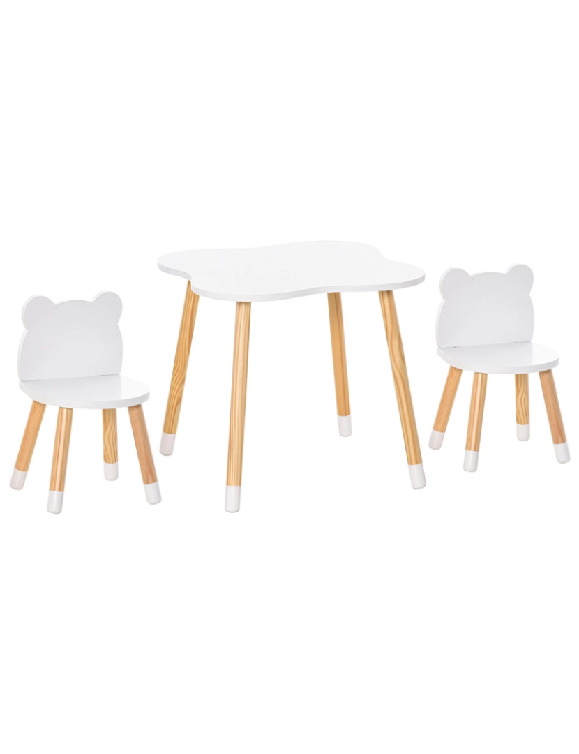 Homcom - Conjunto Mesa + 2 Cadeiras Branco e Madeira Natural