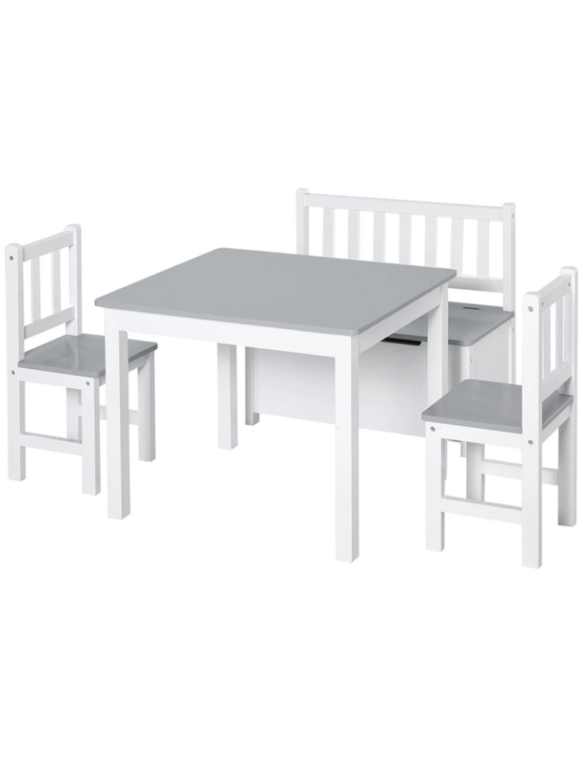 Homcom - Conjunto Mesa + Assentos Branco e Cinza