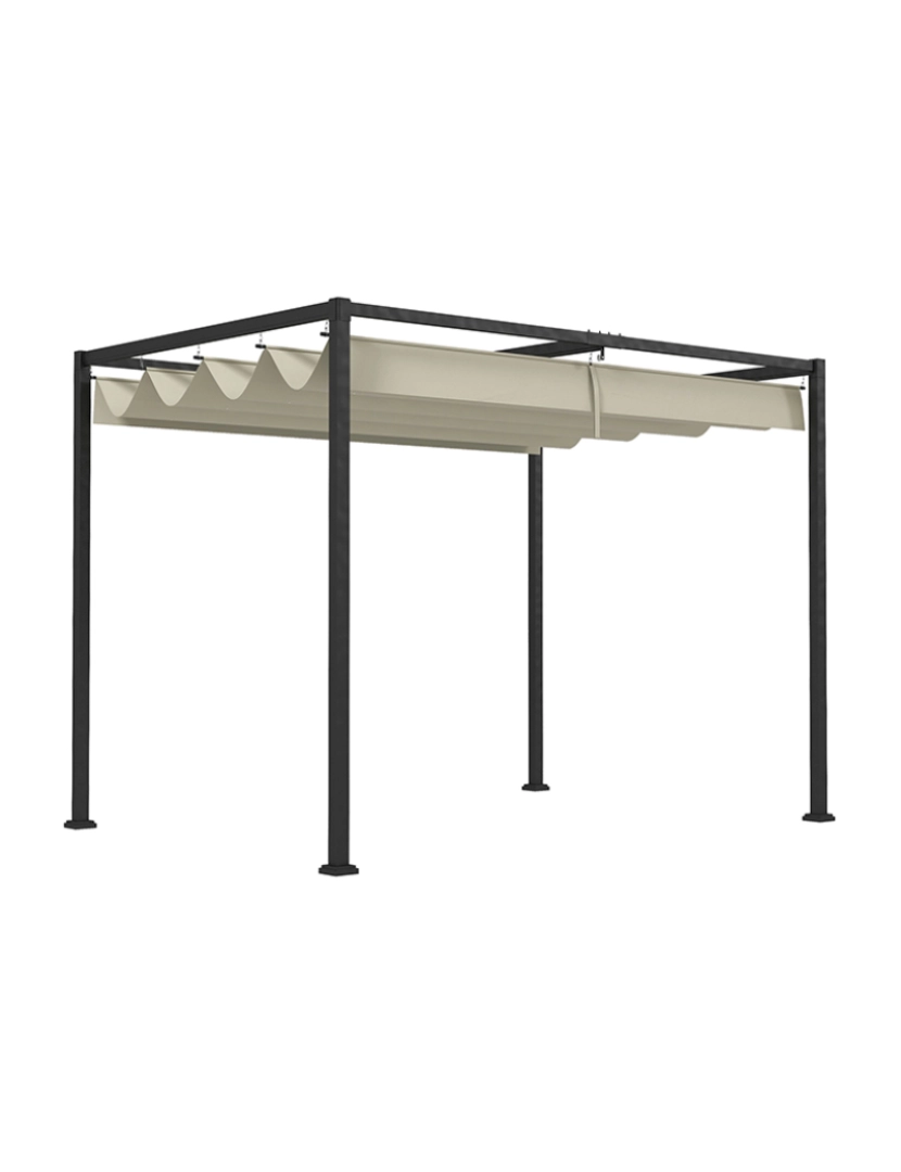 Outsunny - Pérgola com Teto Retrátil Creme e Cinza