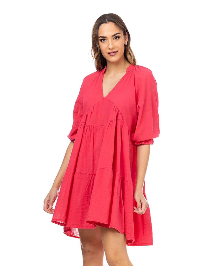 Tantra - Vestido comprido com decote em V e mangas 3/4 Fucsia