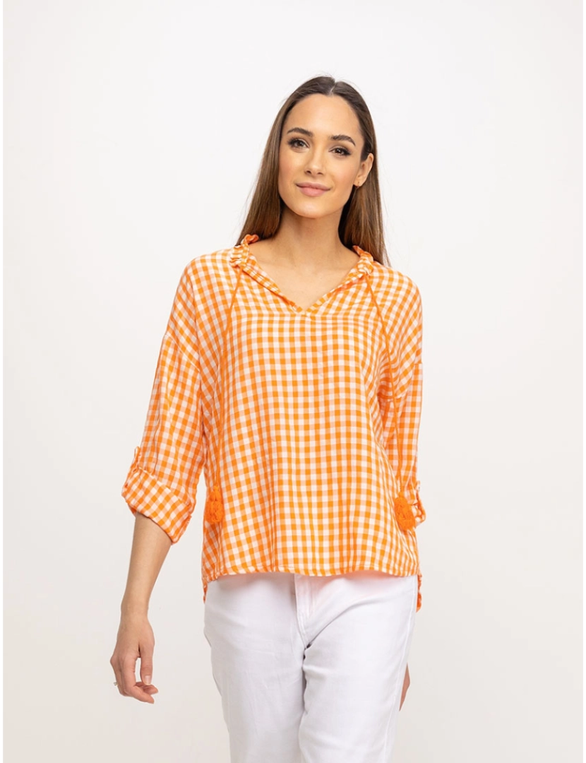 Tantra - Blusa vichy com decote em V  Laranja