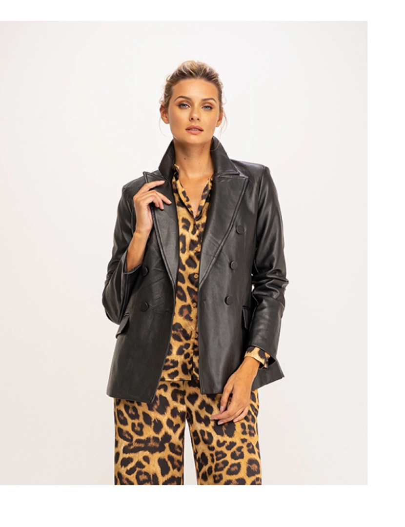 Tantra - Casaco blazer abotoada dupla em couro Preto