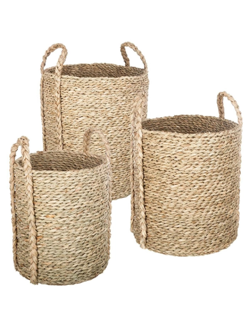 WellHome - Conjunto De 3 Cestos Redondos Em Cor Natural
