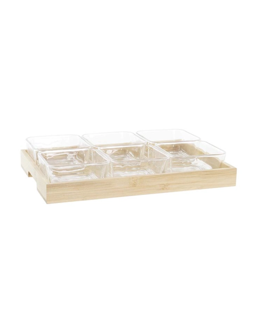 DKD Home - Bandeja aperitivos DKD Home Decor Natural Bambu Cristal 280 ml 32 x 21 x 6 cm